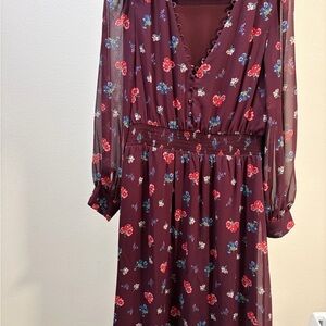 Express Burgundy Floral Long Sleeve Dress